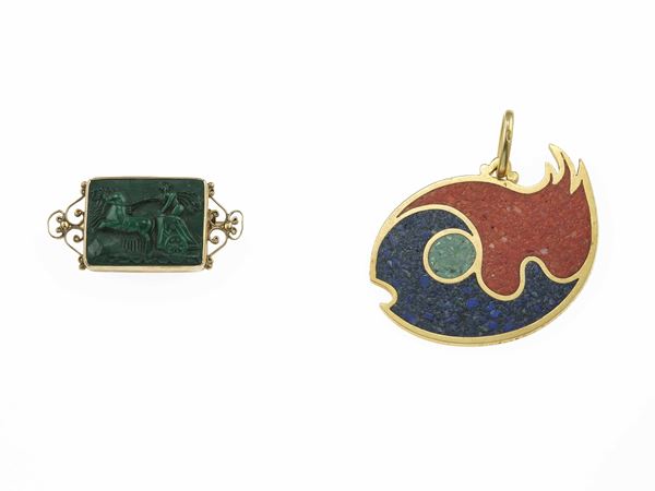 Semi-precious stones pendant and brooch