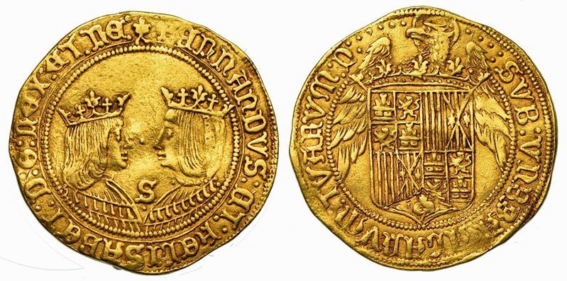 SPAGNA - CASTIGLIA E LEON. FERNANDO V E ISABEL I, 1474-1504. Doppio Excelente. Siviglia.  - Auction Numismatics - Cambi Casa d'Aste