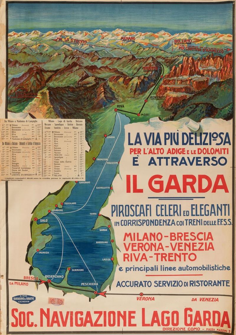 Pasini : Società di Navigazione Lago di Garda  - Asta POP Culture e Manifesti d'Epoca - Cambi Casa d'Aste