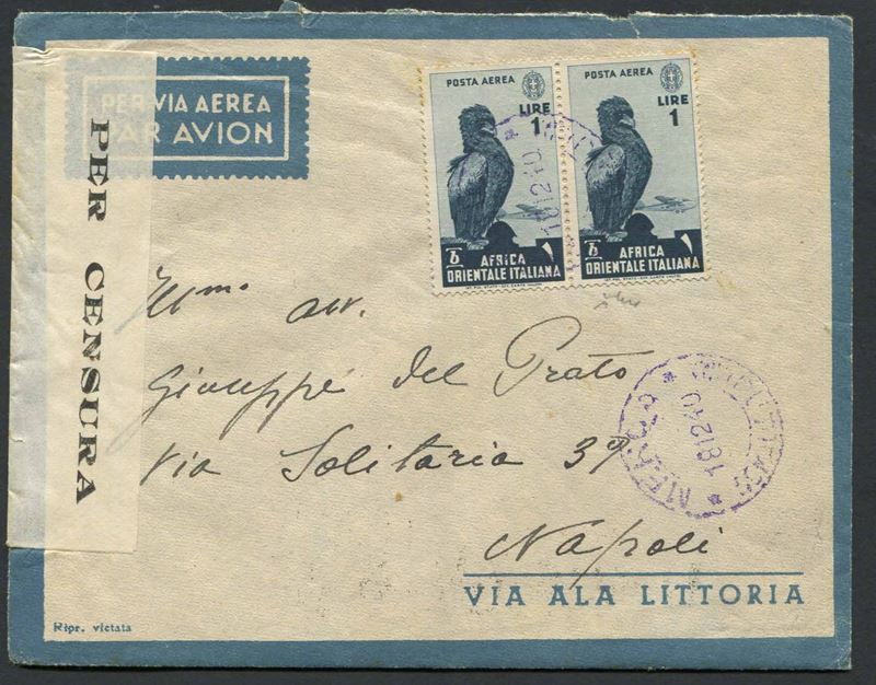 940, Merca (Somalia), aerogramma per Napoli del 18.12.1940  - Auction Philately - Cambi Casa d'Aste
