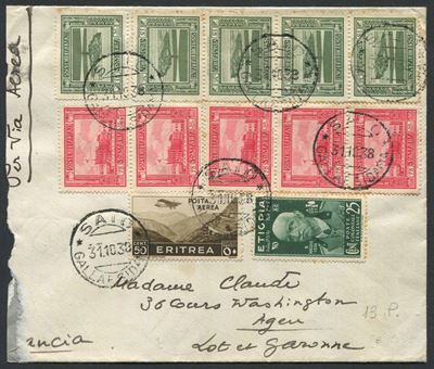 1938, Saio (galla e Sidama), Busta Via Aerea per Agen (lot e Garonne, (francia).