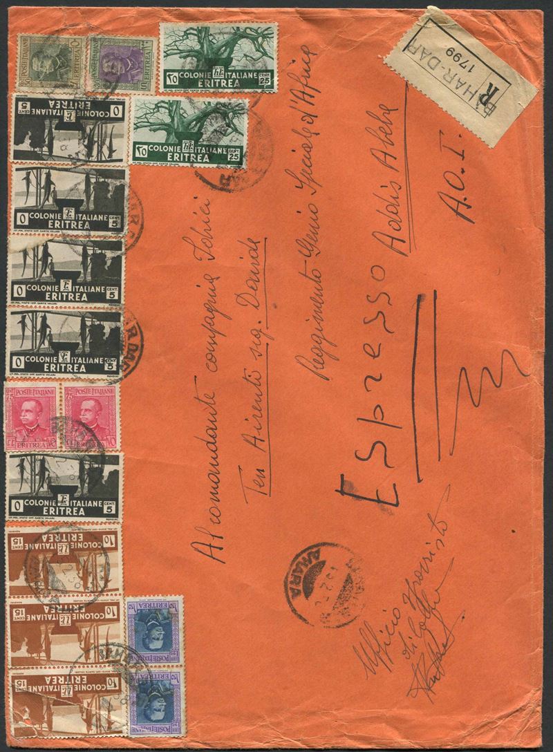 1938, Bahar-Dar (Amara), grande busta raccomandata - espresso per Addis Abeba.  - Asta Filatelia e Storia Postale - Cambi Casa d'Aste