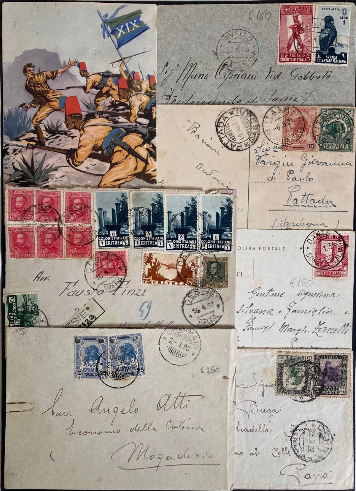 1911/1942, Colonie Italiane, Raccolta di 135 Buste o Lettere, 102 Cartoline, 3 Telegrammi, 6 Rice...