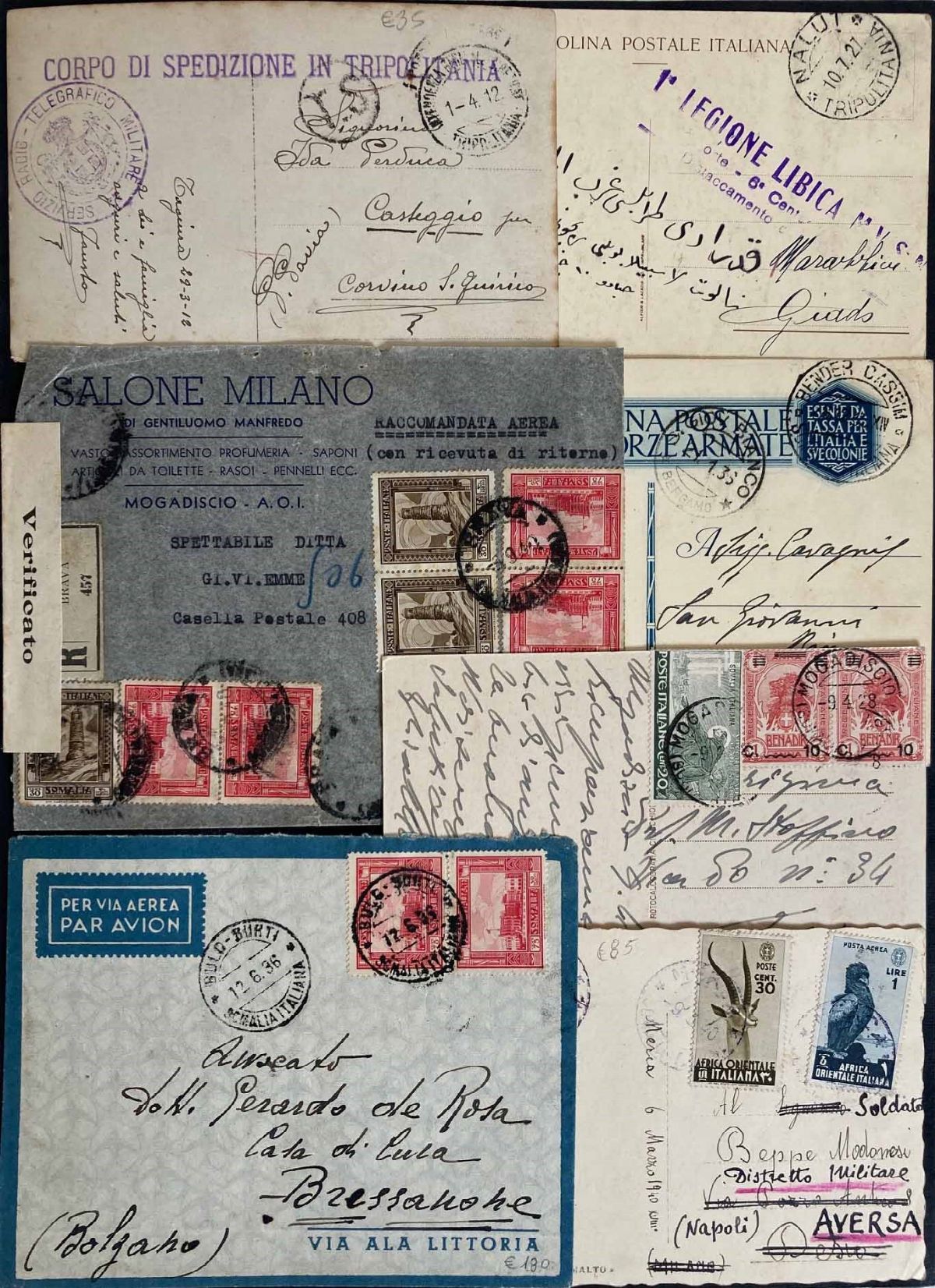 1911/1942, Colonie Italiane, Raccolta di 135 Buste o Lettere, 102 Cartoline, 3 Telegrammi, 6 Rice...