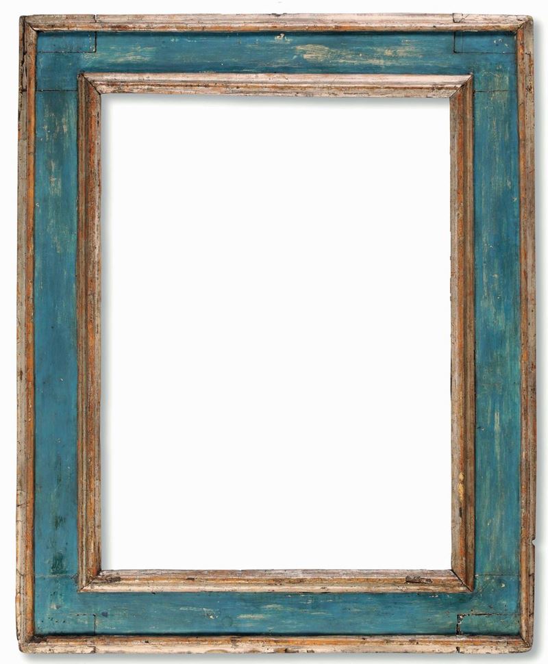 Cornice a cassetta laccata azzurra e argento, Italia centrale XVII secolo  - Auction Frames - Cambi Casa d'Aste