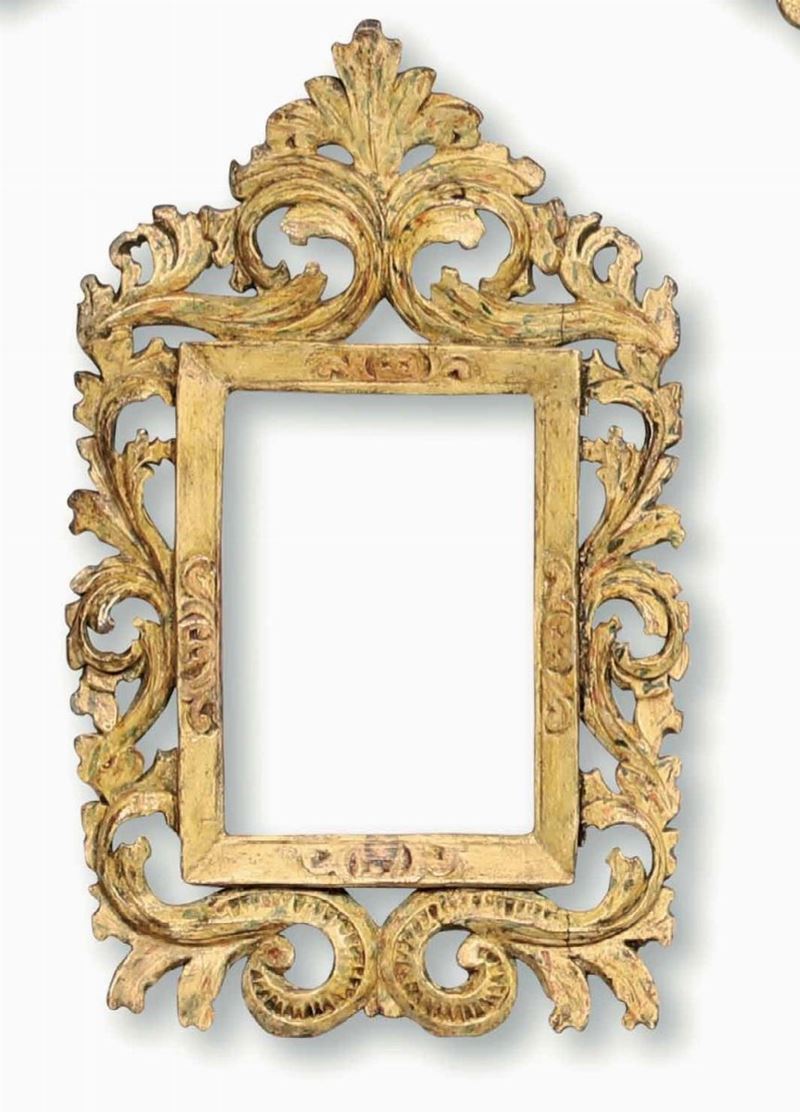 Cornice in legno intagliato e laccato, Marche XVIII secolo  - Auction Frames - Cambi Casa d'Aste