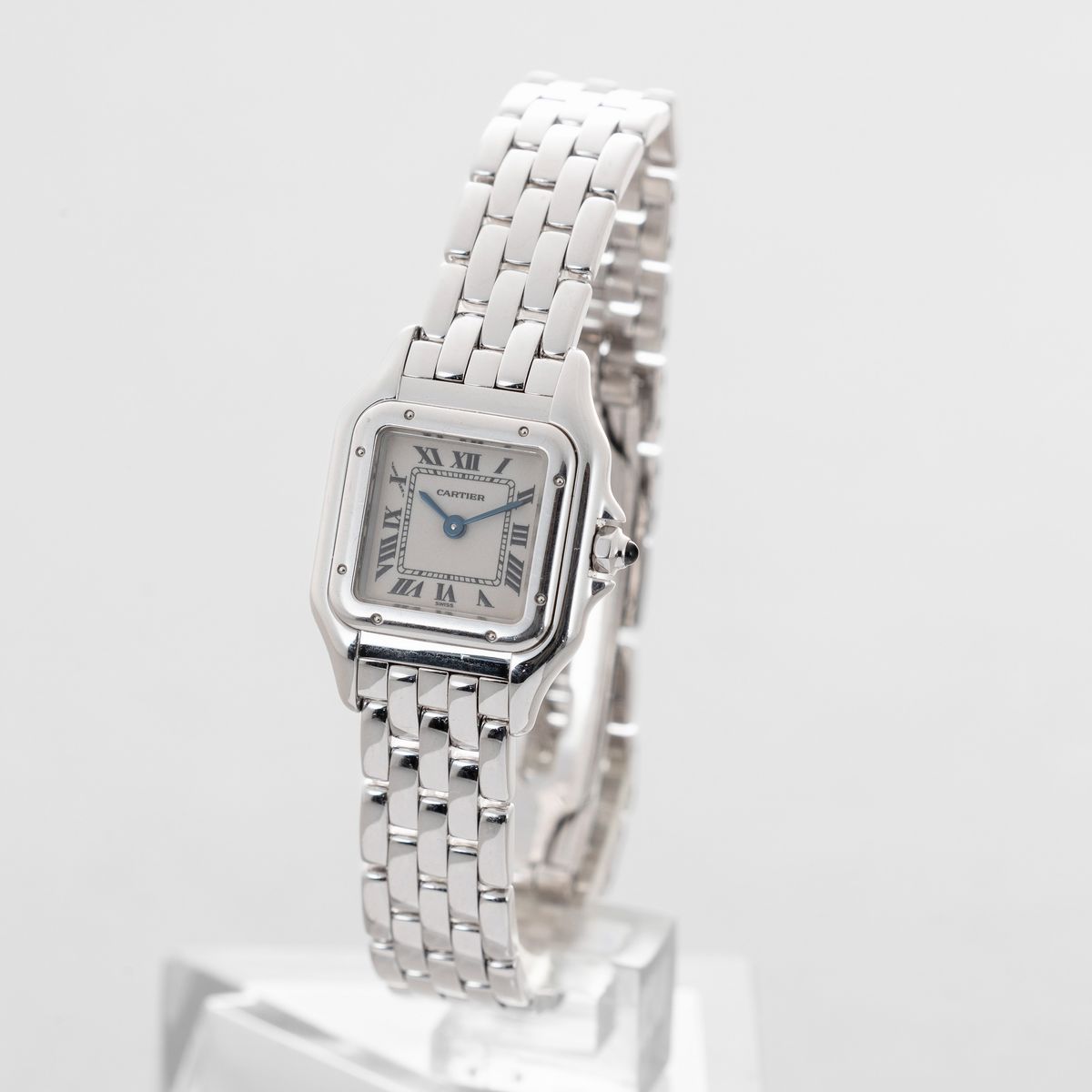 Cartier - Panthere in Oro Bianco 18k, Quadrante Argentè con Numeri Romani, Lancette in Acciaio Az...