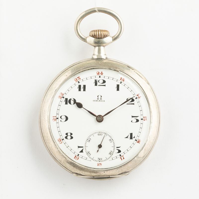 OMEGA: Orologio da tasca cassa in argento, 1905 circa scappamento ad ancora, quadrante in smalto bianco  - Asta Pocket Watches - Cambi Casa d'Aste