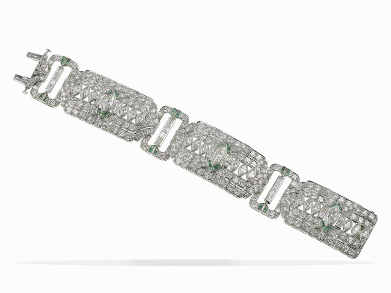 Diamond, emerald and platinum bracelet. Numbered 9351  - Auction Fine Jewels - Cambi Casa d'Aste