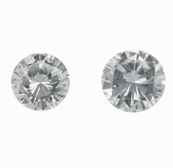 Two brilliant-cut diamond weighings 1.64 and 2.13 carats. Gemmological Report R.A.G. Torino n. D22047 [..]