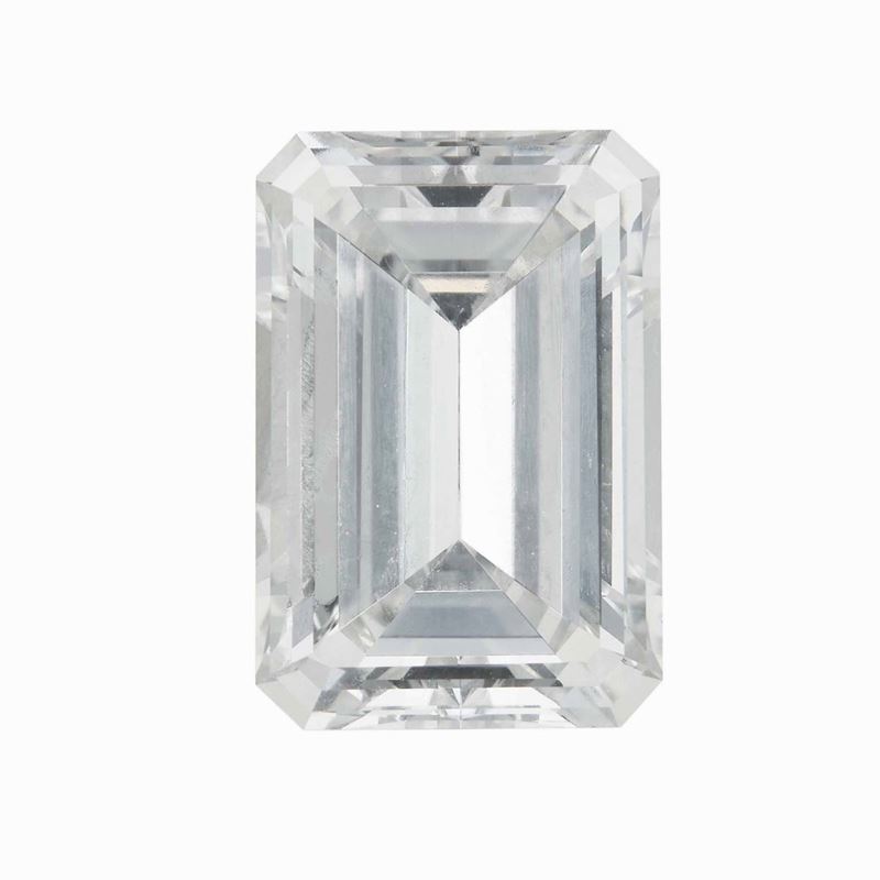 Diamante taglio smeraldo di ct 4.06, colore G, caratteristiche interne VVS2, fluorescenza none  - Asta Fine Jewels - Cambi Casa d'Aste