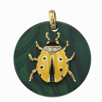 Pendente in Malachite con Coccinella