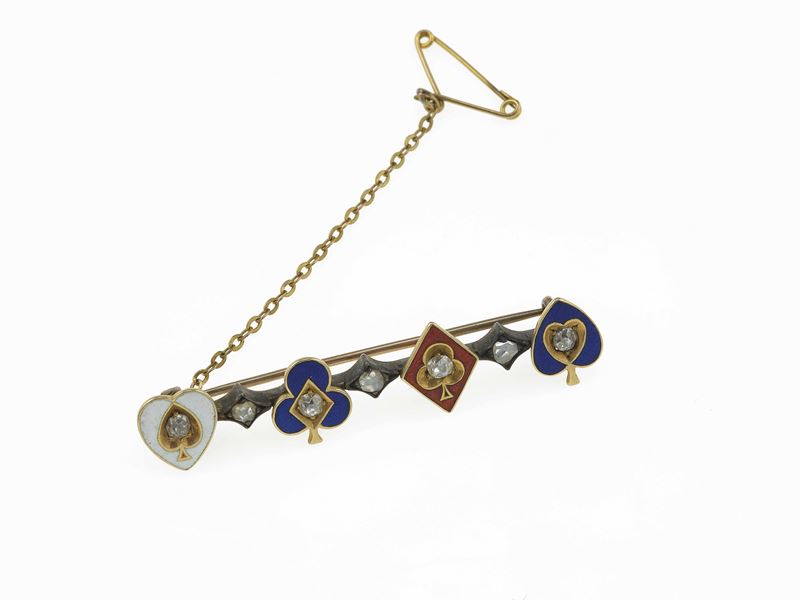 Enamel and diamond brooch  - Auction Jewels - Cambi Casa d'Aste