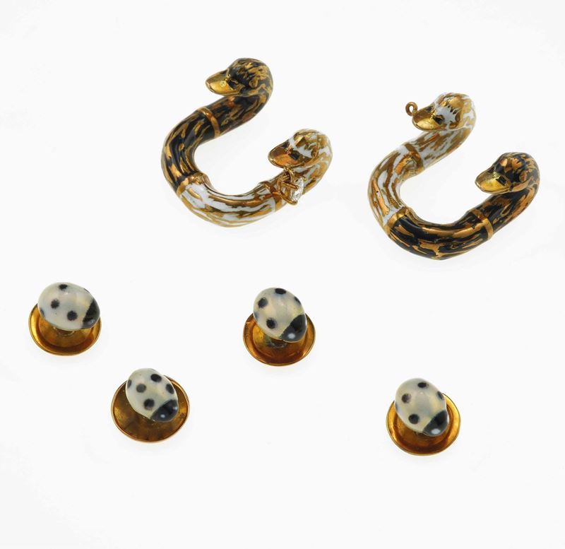 Enamel and diamond cufflinks and dress shirt stud set  - Auction Fine Jewels - Cambi Casa d'Aste