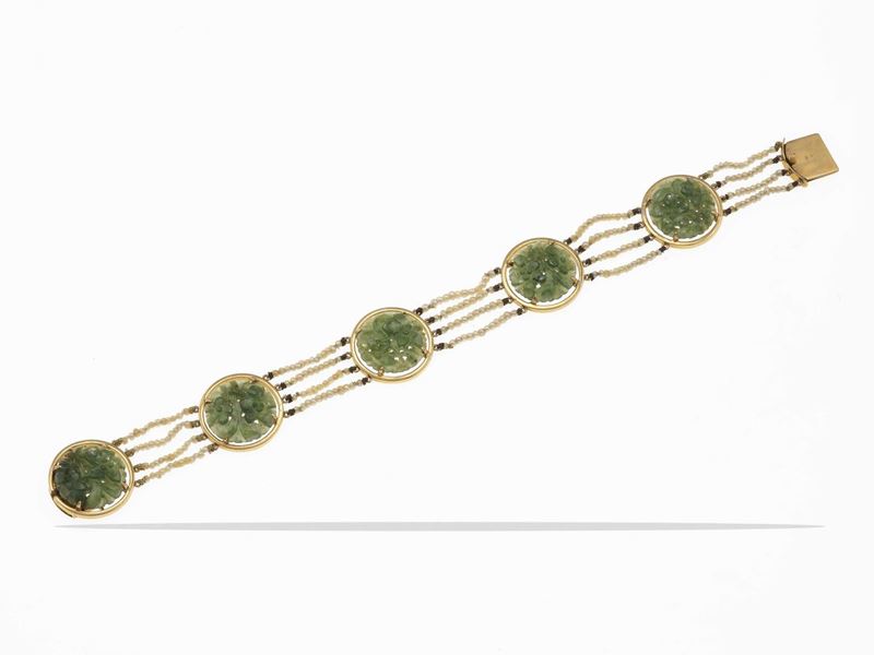 Nephrite and seed pearls bracelet  - Auction Jewels - Cambi Casa d'Aste