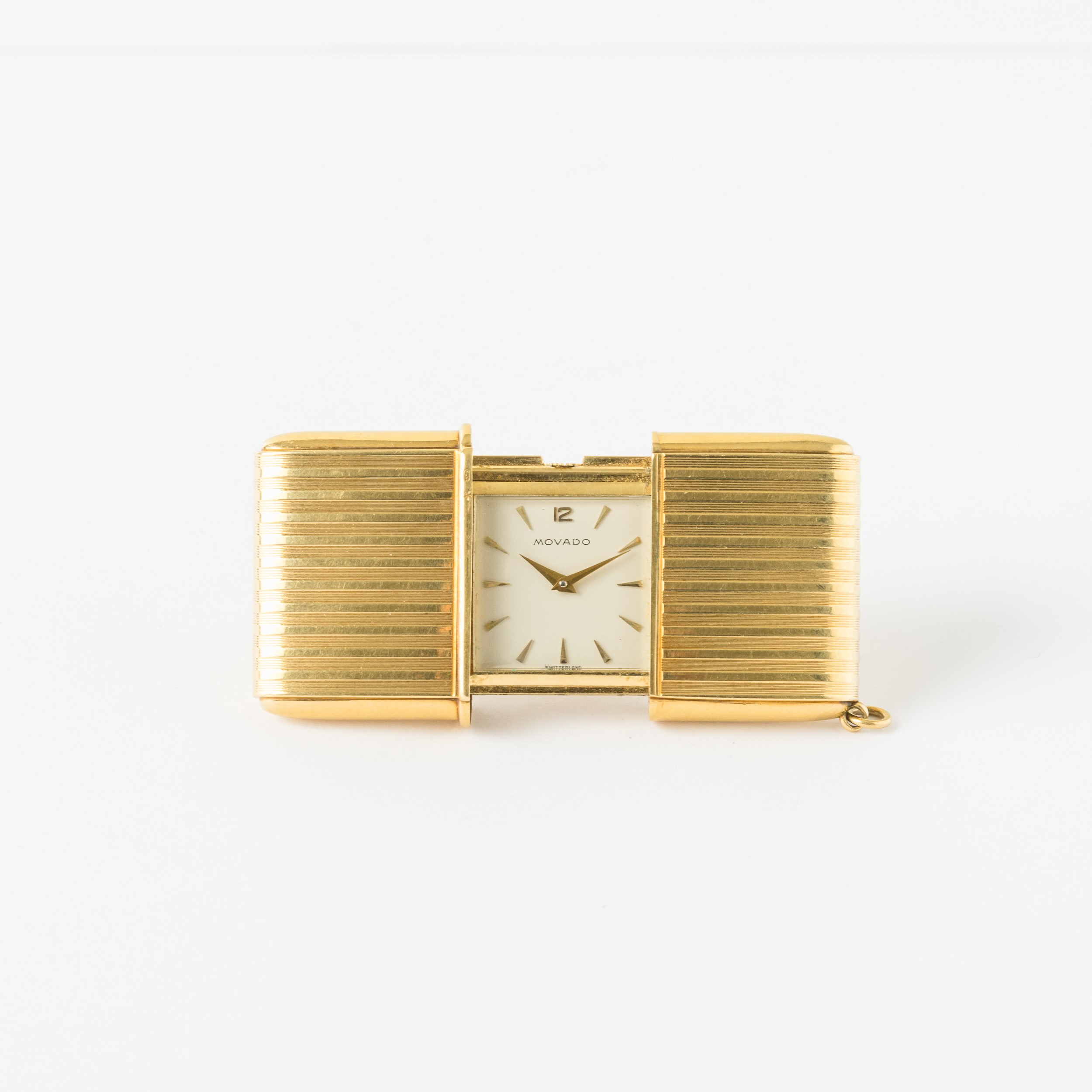 Movado Ermeto, Orologio da Viaggio, 1950 Circa, Carica Manuale, in Oro 18 Kt, Gr 64, 45x25 MM
