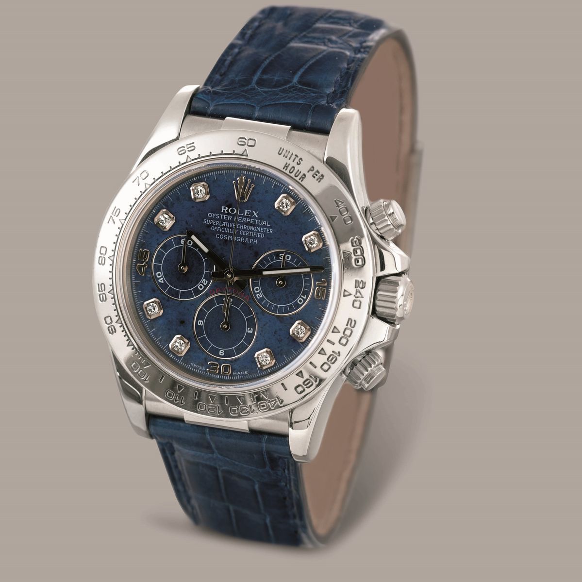 Daytona Ref 16519 in Oro Bianco 18k con Quadrante in Sodalite e Indici in Brillanti, Ghiera Tachi...