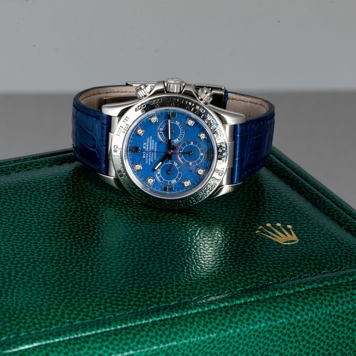 Daytona Ref 16519 in Oro Bianco 18k con Quadrante in Sodalite e Indici in Brillanti, Ghiera Tachi...