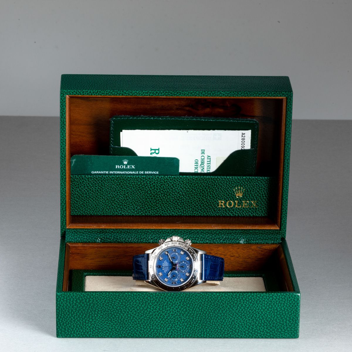 Daytona Ref 16519 in Oro Bianco 18k con Quadrante in Sodalite e Indici in Brillanti, Ghiera Tachi...