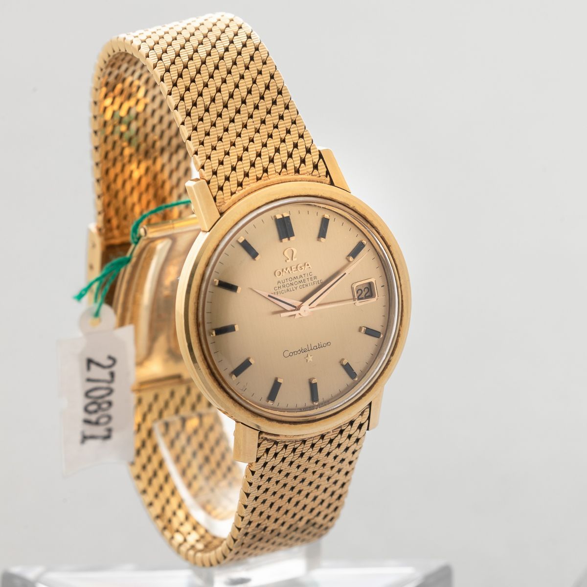 Omega - Costellation in Oro Giallo 18k, Quadrante Dorato con Indici in Onice e Datario, Bracciale...