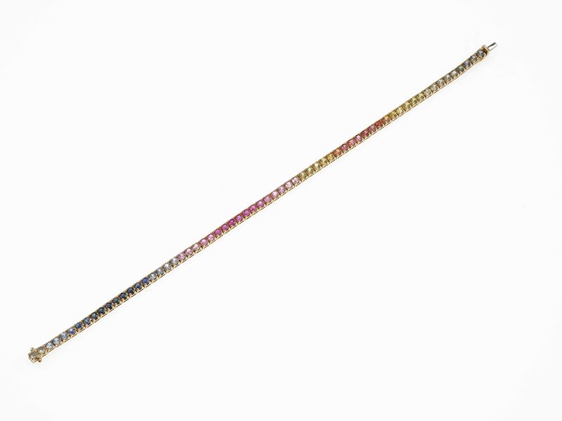 Multi-colored corundum line bracelet  - Auction Fine Jewels - Cambi Casa d'Aste