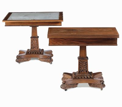 Coppia di Tavoli da Gioco Lastronati. XIX Secolo