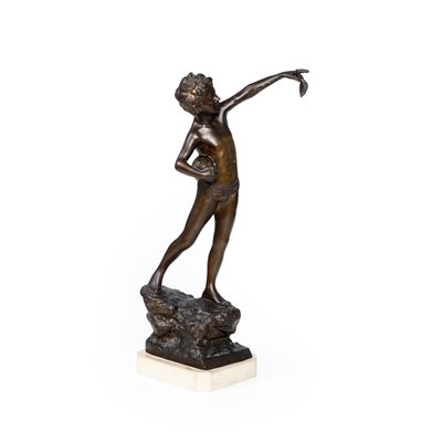 Fonditore italiano del XIX-XX secolo, Scultura 'Pescatorello' in bronzo su base in marmo