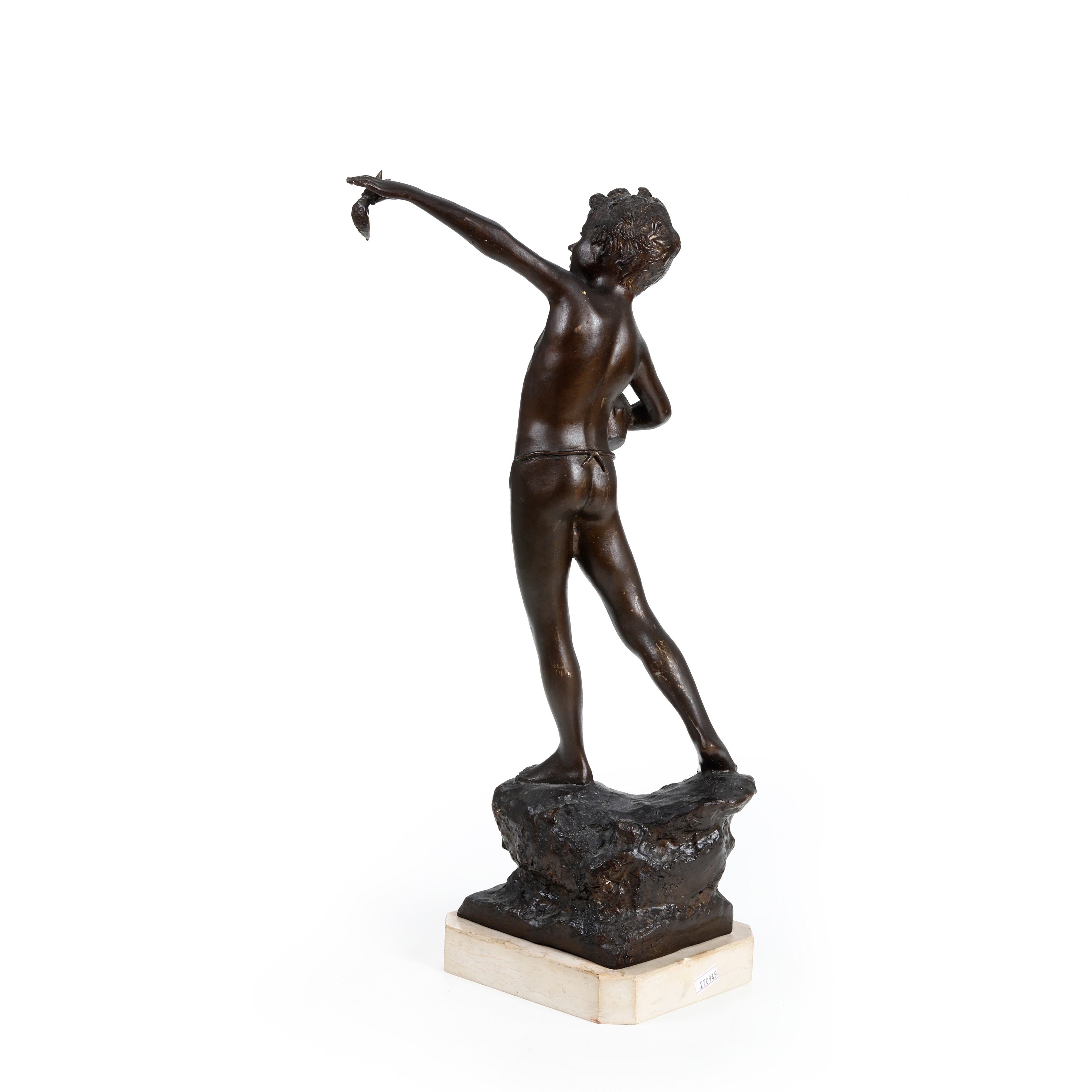 Fonditore italiano del XIX-XX secolo, Scultura 'Pescatorello' in bronzo su base in marmo