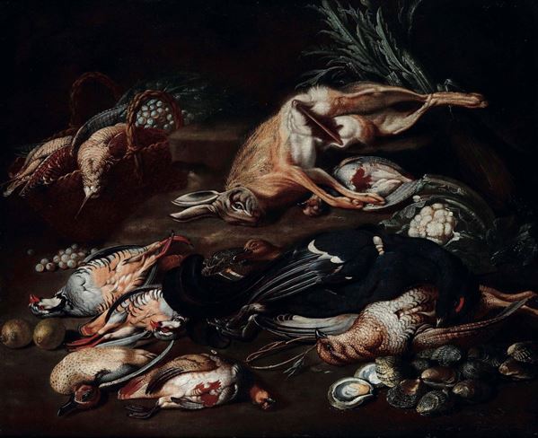 Jacob van der Kerckhoven - Natura morta con selvaggina, ostriche e conchiglie
