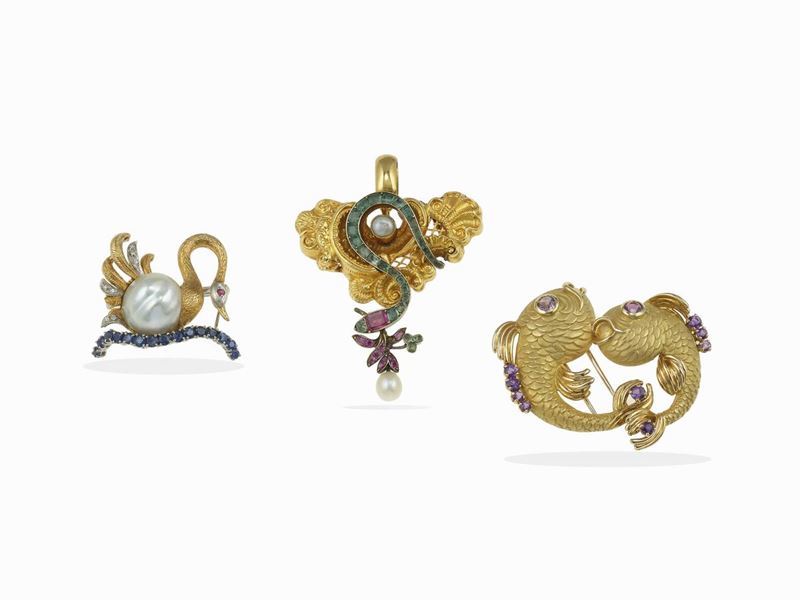 Three gold brooches  - Auction Fine Jewels - Cambi Casa d'Aste