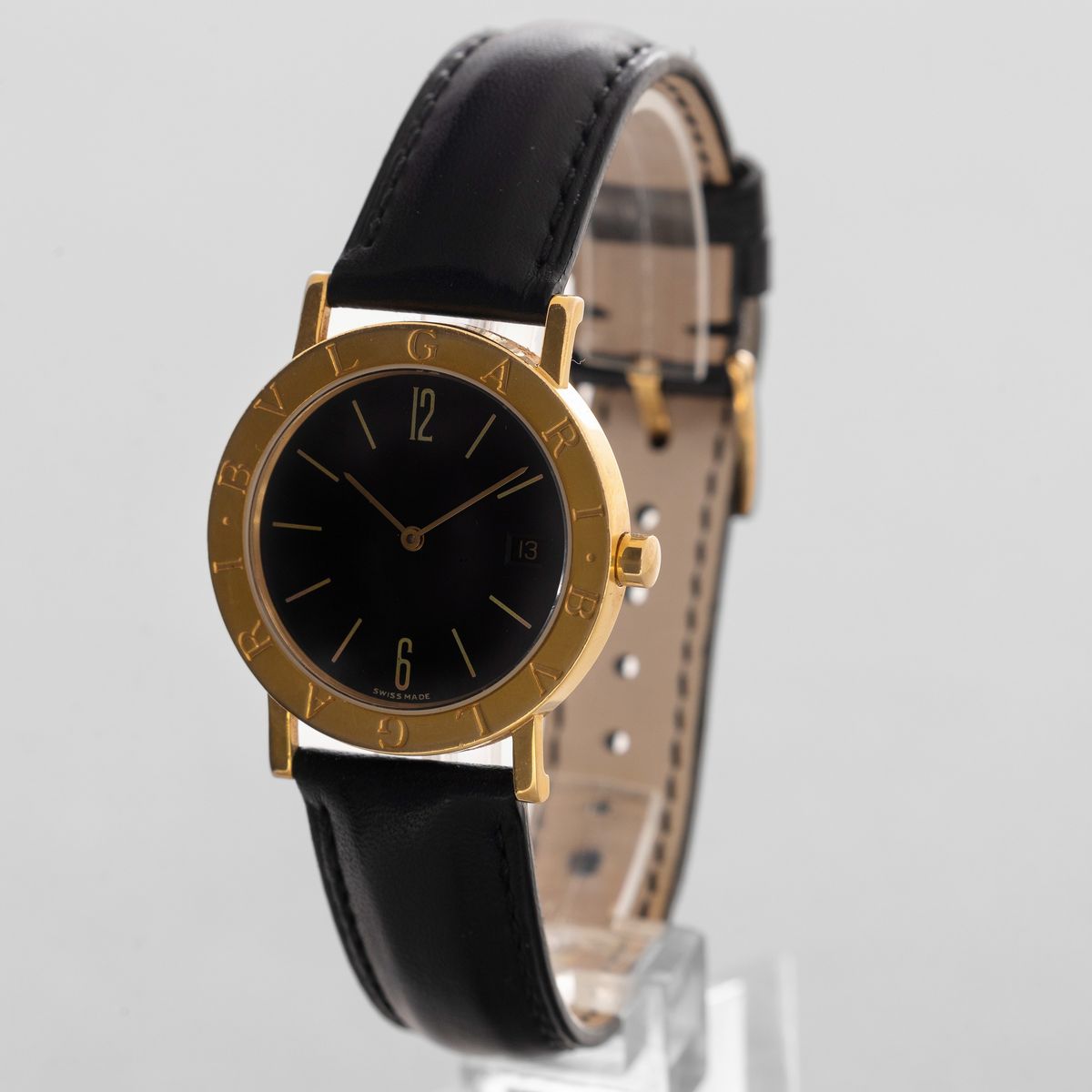 Bulgari - Bulgari in Oro Giallo 18k, Quadrante Nero con Indici e Numeri Arabi Applicati, Datario ...