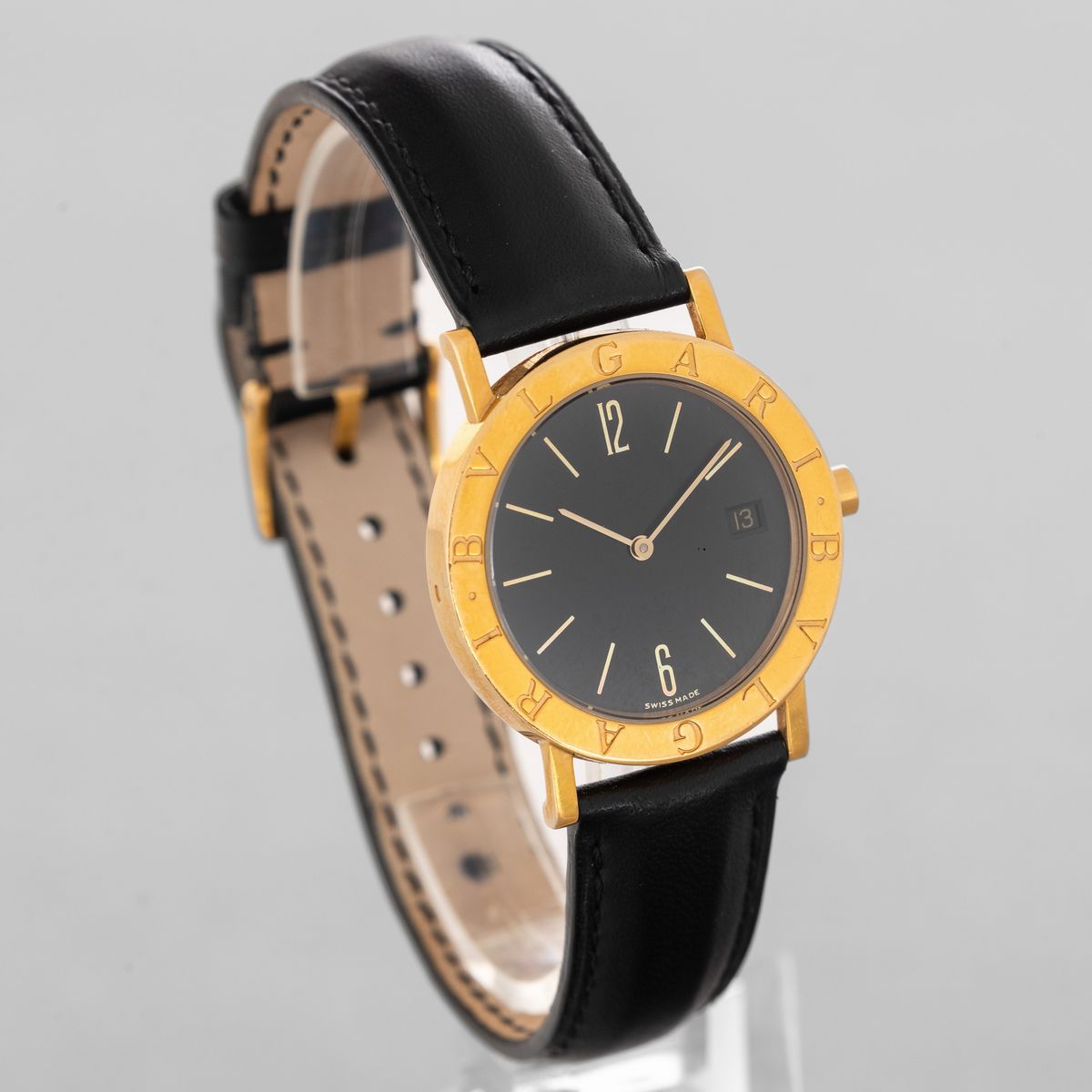 Bulgari - Bulgari in Oro Giallo 18k, Quadrante Nero con Indici e Numeri Arabi Applicati, Datario ...