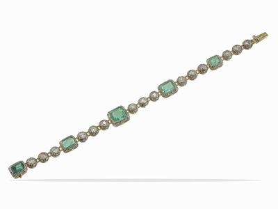 Bracciale con Smeraldi e Diamanti di Vecchio Taglio