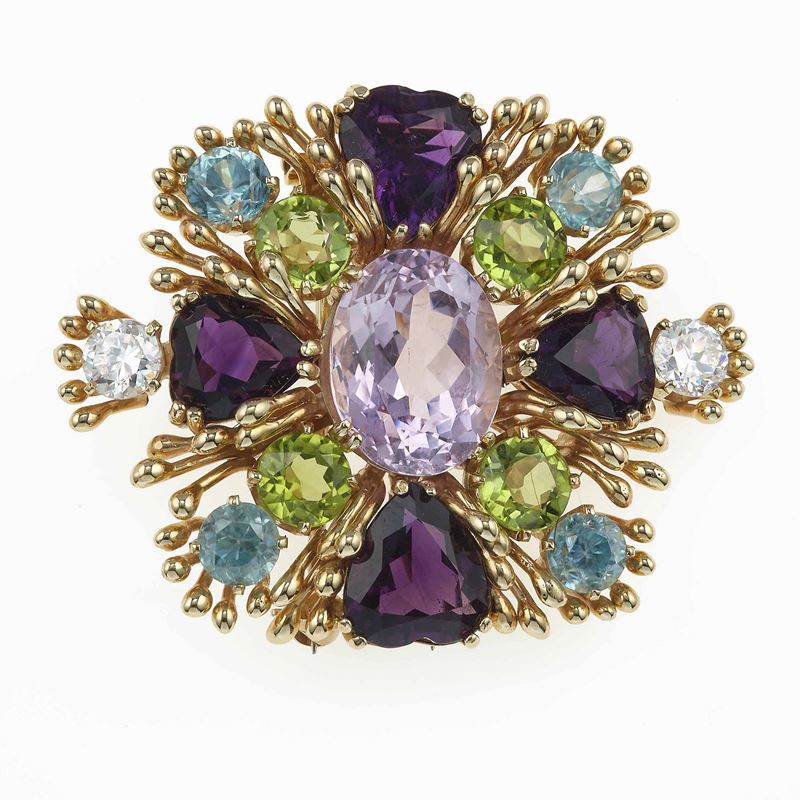 Gem-set and gold brooch  - Auction Jewels - Cambi Casa d'Aste