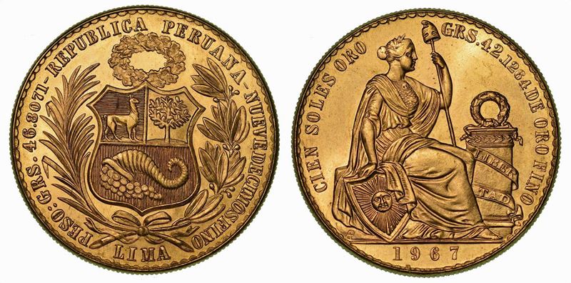 PERÙ. REPUBLICA, DAL 1821. 100 Soles 1967. Lima.  - Auction Numismatics - Cambi Casa d'Aste