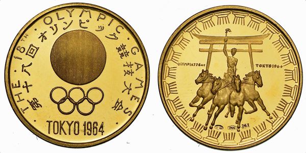 GIAPPONE. HIROHITO, 1926-1989. Medaglia in oro. Olimpiadi di Tokyo 1964.
