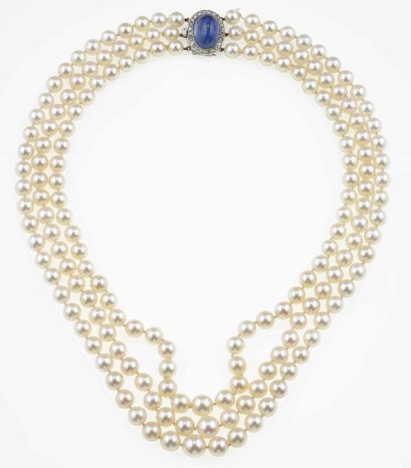 Cultured pearl and sapphire necklace