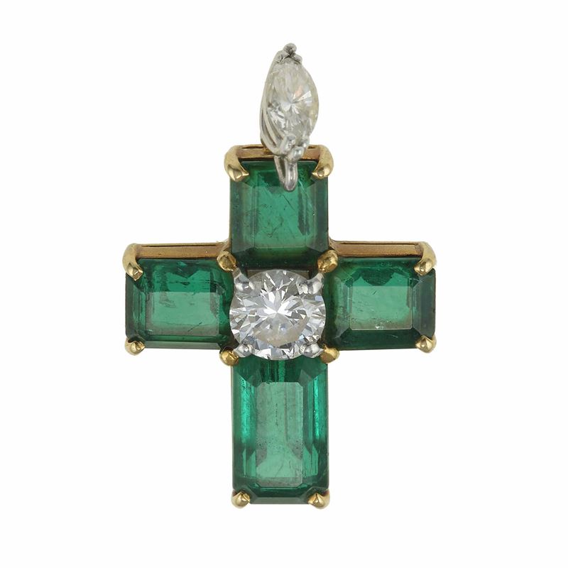 Emerald and diamond cross pendant  - Auction Fine Jewels - Cambi Casa d'Aste