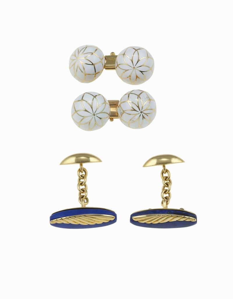 Two pairs of gold cufflinks. Signed Bulgari  - Auction Fine Jewels - Cambi Casa d'Aste