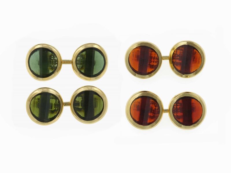 Pomellato. Due paia di bottoni da polso con quarzi e granati  - Asta Fine Jewels - Cambi Casa d'Aste