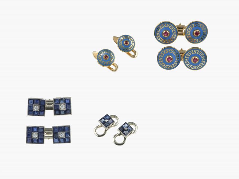 Two pair of cufflinks and dress shirt stud set  - Auction Fine Jewels - Cambi Casa d'Aste