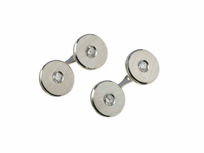 Bottoni da polso, montatura in oro bianco 750/1000 con diamanti