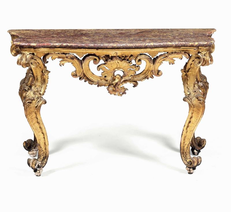 Consolle in legno intagliato e dorato. XVIII secolo  - Asta Dimore Italiane - Cambi Casa d'Aste