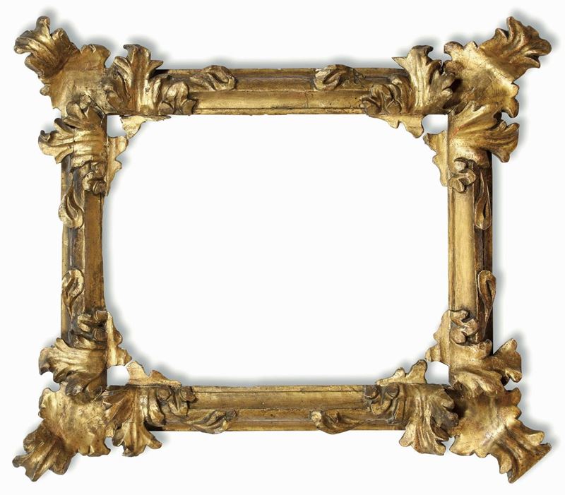 Cornice in legno intagliato, dorato e bulinato. Veneto XVII secolo  - Asta Cornici Antiche - Cambi Casa d'Aste