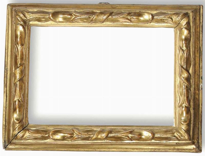 Piccola cornice in legno intagliato e dorato. Emilia XVIII secolo  - Auction Frames - Cambi Casa d'Aste