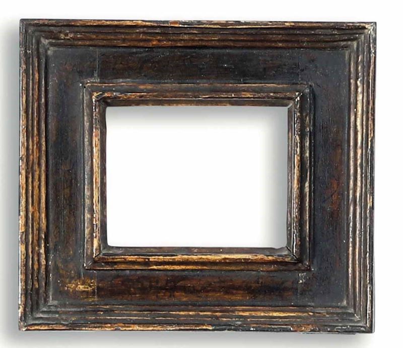 Piccola cornice a cassetta a mecca con riserve dipinte floreali. Veneto fine XVI secolo  - Auction Frames - Cambi Casa d'Aste