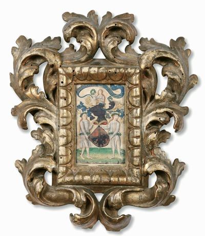 Cornice a Cartoccio Riccamente Intagliata a Mecca, Italia Centrale XVII Secolo