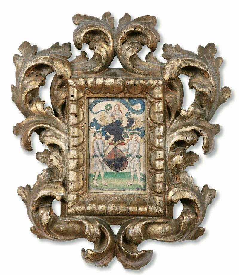 Cornice a cartoccio riccamente intagliata a mecca, Italia centrale XVII secolo  - Auction Frames - Cambi Casa d'Aste