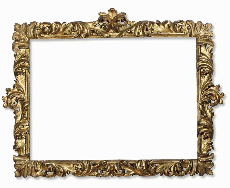 Importante cornice a cartoccio in legno intagliato e dorato. Venezia XVII secolo  - Auction Frames - Cambi Casa d'Aste