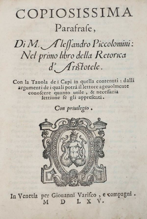 Copiosissima parafrase... Nel primo libro della Retorica d'Aristotele... In Venezia, per Giovanni Varisco,  [..]